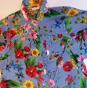 Calvin Klein Stripe Floral Button Blouse 1X